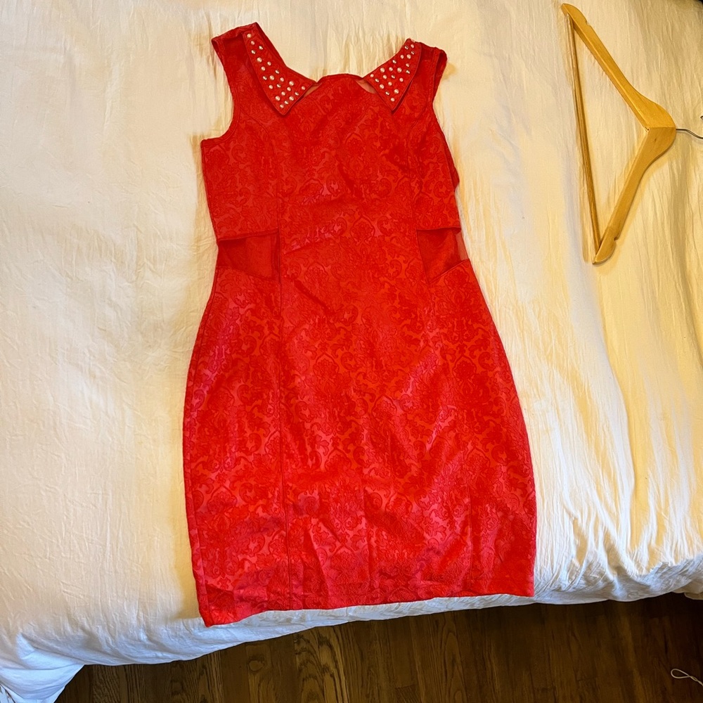 Gygess brand mesh panel dress coral